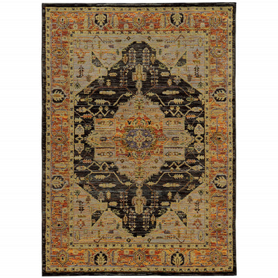 10' X 13' Gold Brown Grey Rust Green And Purple Oriental Power Loom Stain Resistant Area Rug