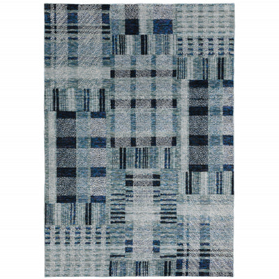 10' X 13' Blue Geometric Power Loom Stain Resistant Area Rug