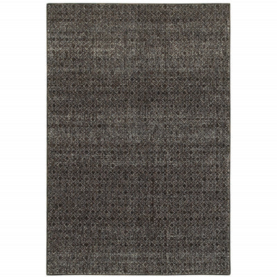 10' X 13' Charcoal Grey And Brown Geometric Power Loom Stain Resistant Area Rug