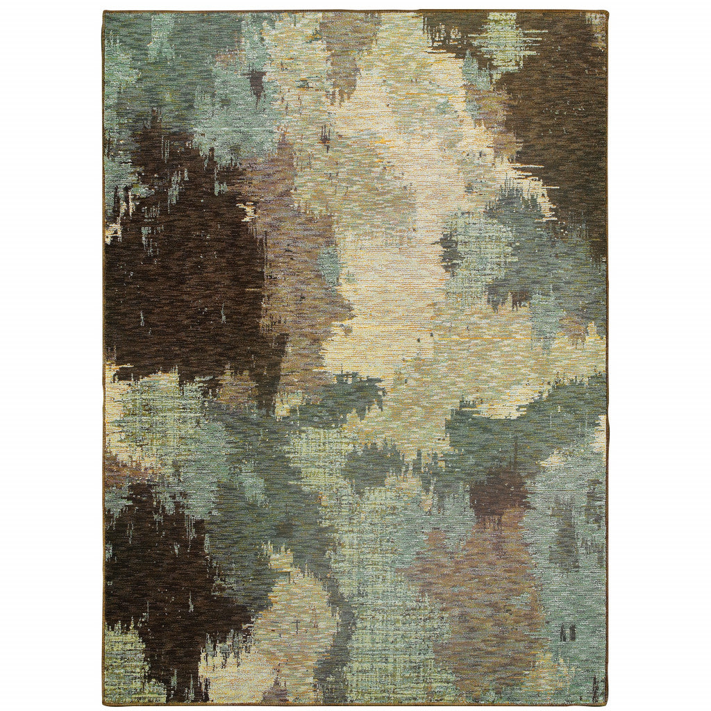 10' X 13' Blue And Brown Abstract Power Loom Stain Resistant Area Rug