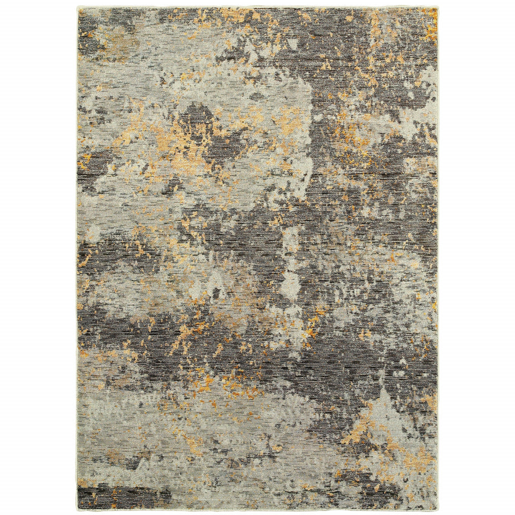 10' X 13' Grey And Gold Abstract Power Loom Stain Resistant Area Rug