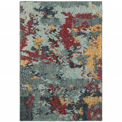 2' X 3' Blue And Red Abstract Power Loom Stain Resistant Area Rug