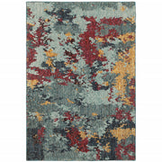 3' X 5' Blue And Red Abstract Power Loom Stain Resistant Area Rug