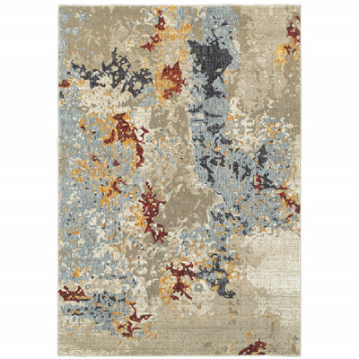 2' X 3' Beige And Blue Abstract Power Loom Stain Resistant Area Rug