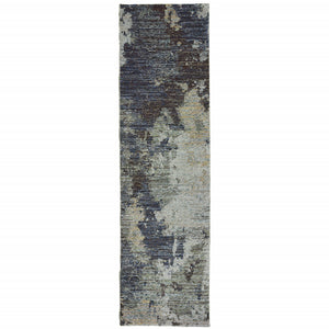 2' X 8' Navy And Blue Abstract Power Loom Stain Resistant Runner Rug