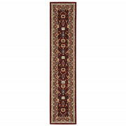 2' X 10' Red And Ivory Oriental Power Loom Runner Rug With Fringe