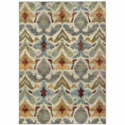 5' X 8' Ivory Grey Rust Gold And Blue Abstract Power Loom Stain Resistant Area Rug