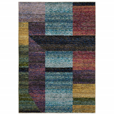 6' X 9' Purple Blue Teal Gold Green Red And Pink Geometric Power Loom Stain Resistant Area Rug