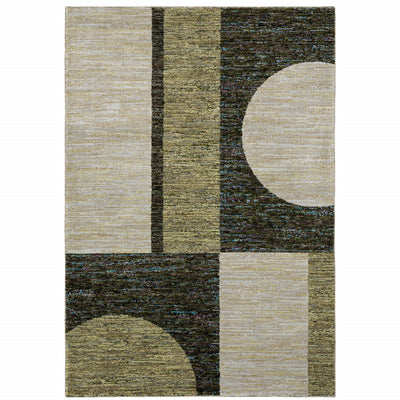 5' X 7' Gold Green Charcoal Teal Blue Purple Grey And Beige Geometric Power Loom Stain Resistant Area Rug