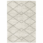 8' X 11' Ivory And Grey Geometric Shag Power Loom Stain Resistant Area Rug