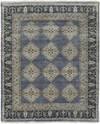 10' X 13' Blue Gray And Taupe Wool Floral Hand Knotted Stain Resistant Area Rug