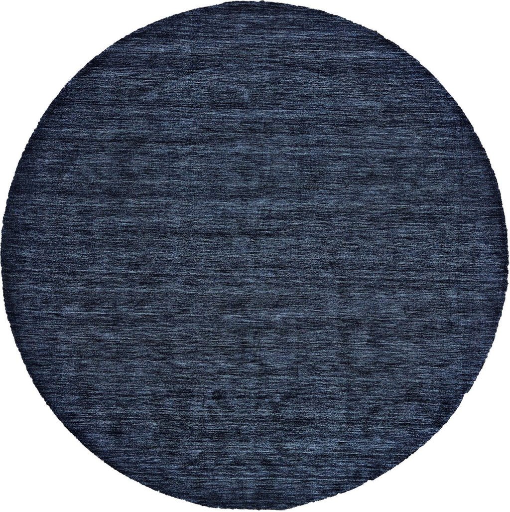 10' Blue Round Wool Hand Woven Stain Resistant Area Rug