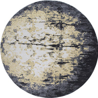 8' Black Gray And Gold Round Geometric Stain Resistant Area Rug