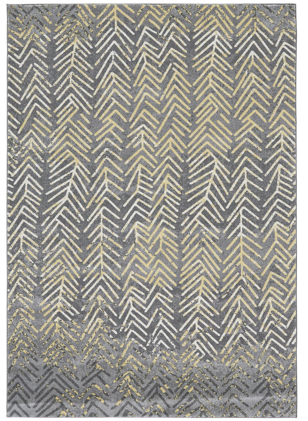 7' X 10' Gray Yellow And White Abstract Stain Resistant Area Rug