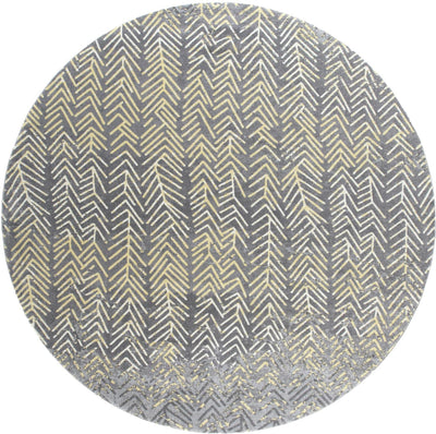 8' Gray Yellow And White Round Abstract Stain Resistant Area Rug