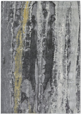 5' X 8' Gray And Black Abstract Stain Resistant Area Rug