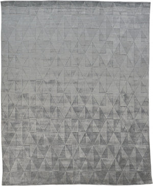 9' X 12' Gray Ivory And Silver Geometric Hand Woven Area Rug