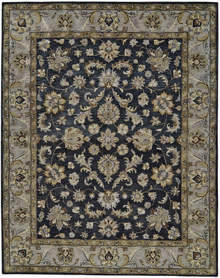 10' X 13' Blue Gray And Taupe Wool Floral Tufted Handmade Stain Resistant Area Rug