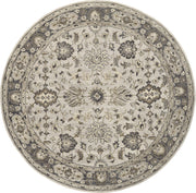 10' Gray Ivory And Taupe Round Wool Floral Tufted Handmade Stain Resistant Area Rug