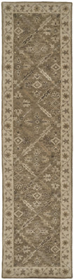 10' Green Brown And Taupe Wool Paisley Tufted Handmade Stain Resistant Runner Rug