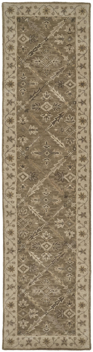 10' Green Brown And Taupe Wool Paisley Tufted Handmade Stain Resistant Runner Rug