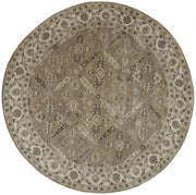 10' Green Brown And Taupe Round Wool Paisley Tufted Handmade Stain Resistant Area Rug