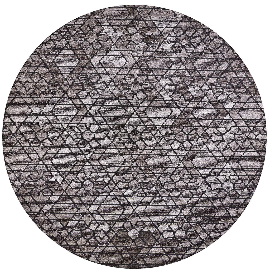 10' Taupe Black And Gray Round Wool Paisley Tufted Handmade Area Rug