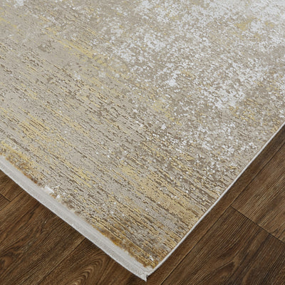 7' X 10' Taupe Ivory And Gold Abstract Area Rug With Fringe