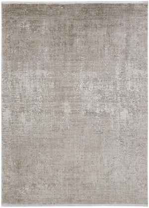 3' X 5' Tan Ivory And Gray Abstract Power Loom Distressed Area Rug With Fringe