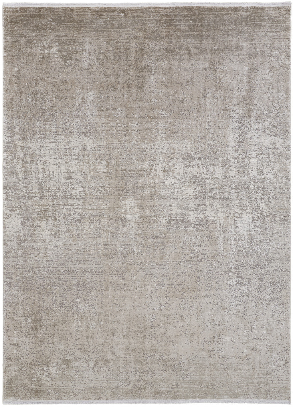 5' X 8' Tan Ivory And Gray Abstract Power Loom Distressed Area Rug With Fringe