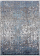 3' X 5' Blue Gray And Silver Abstract Power Loom Distressed Area Rug With Fringe