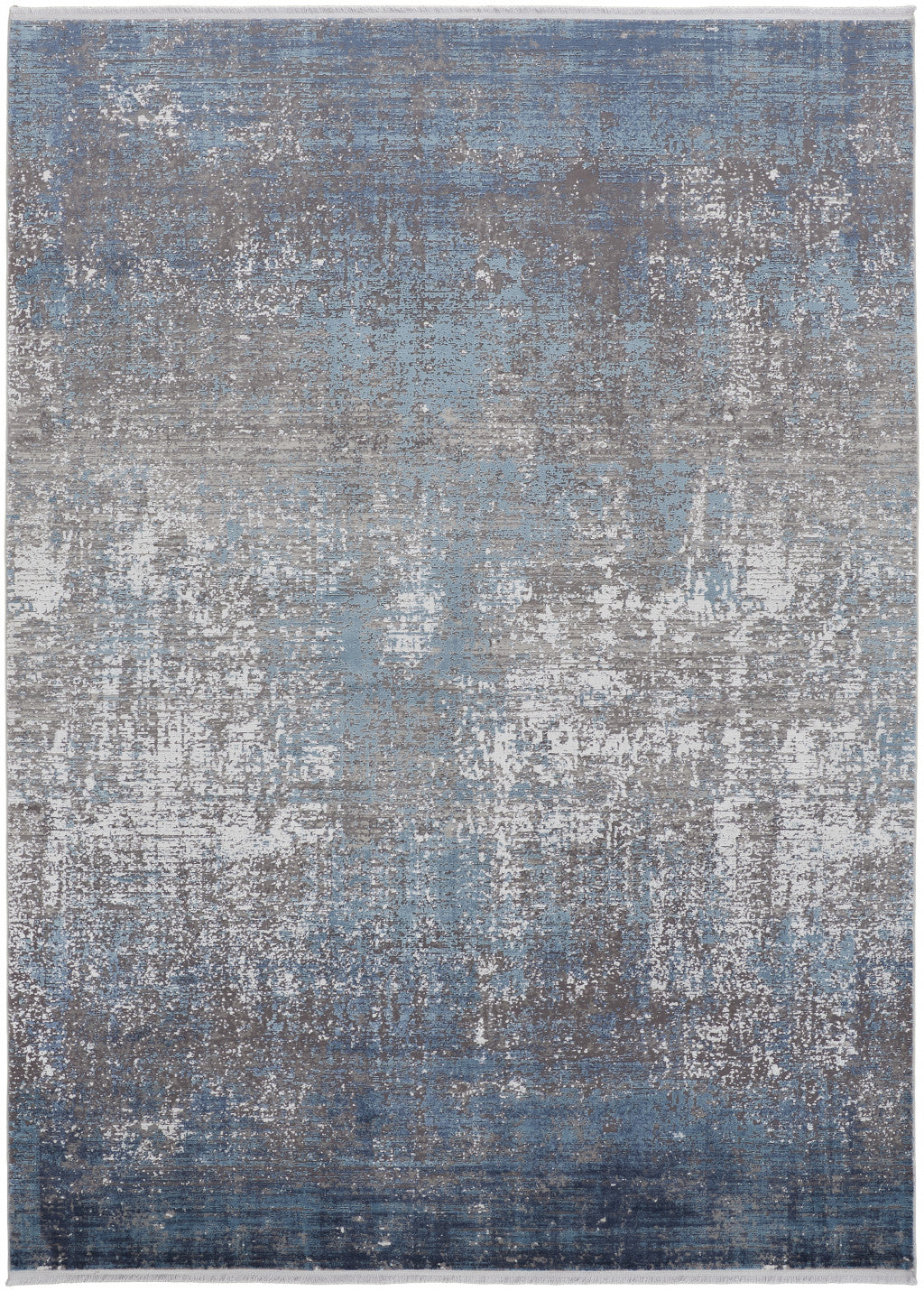 5' X 8' Blue Gray And Silver Abstract Power Loom Distressed Area Rug With Fringe