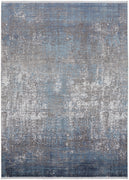 10' X 13' Blue Gray And Silver Abstract Power Loom Distressed Area Rug With Fringe