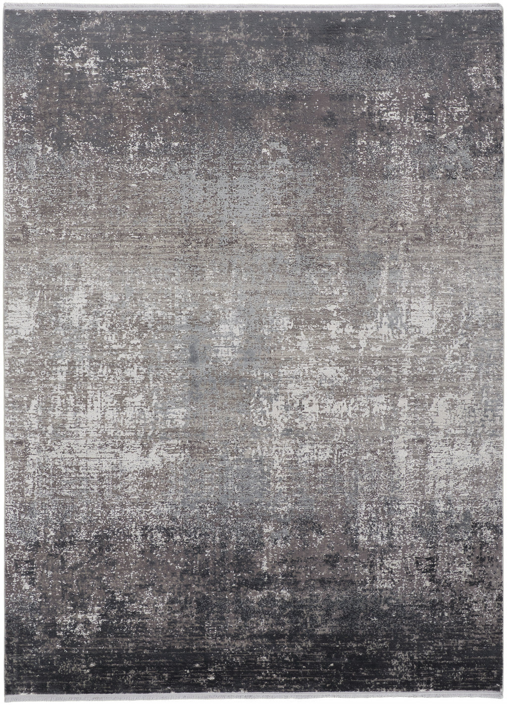 3' X 5' Gray Black And Silver Abstract Power Loom Distressed Area Rug With Fringe