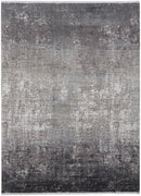 8' X 11' Gray Black And Silver Abstract Power Loom Distressed Area Rug With Fringe