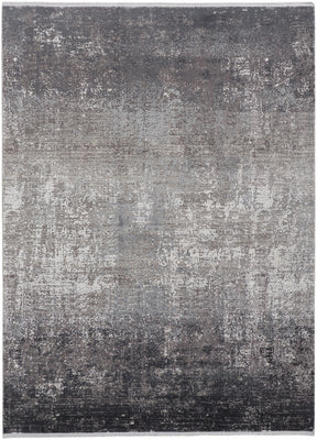 Gray Black And Silver Abstract Power Loom Distressed Area Rug