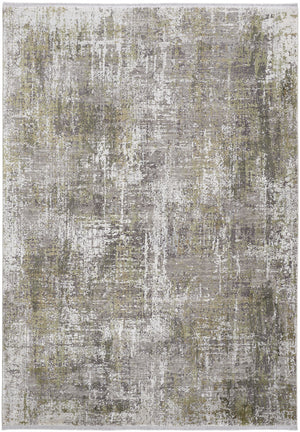 5' X 8' Green Gray And Ivory Abstract Area Rug With Fringe