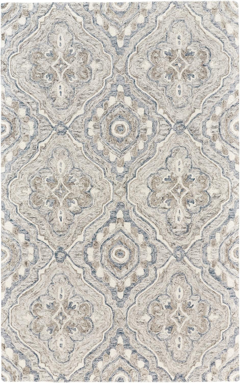 9' X 12' Taupe Blue And Gray Wool Floral Tufted Handmade Stain Resistant Area Rug