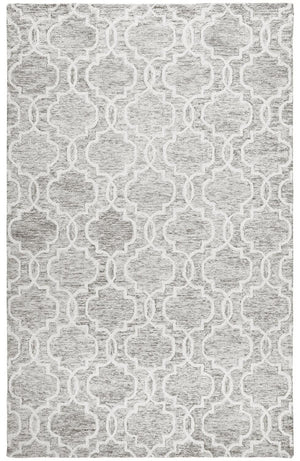 5' X 8' Gray And Ivory Wool Geometric Tufted Handmade Stain Resistant Area Rug