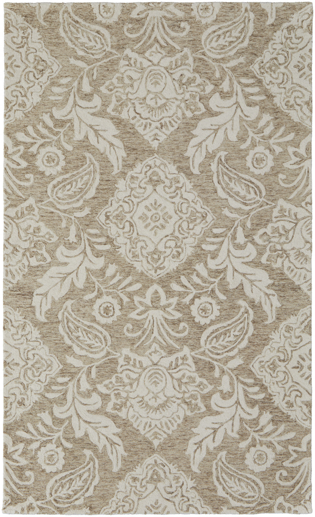 8' X 10' Tan And Ivory Wool Paisley Tufted Handmade Stain Resistant Area Rug