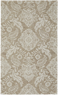 8' X 10' Tan And Ivory Wool Paisley Tufted Handmade Stain Resistant Area Rug