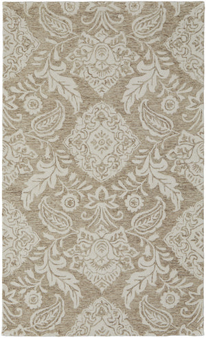 8' X 10' Tan And Ivory Wool Paisley Tufted Handmade Stain Resistant Area Rug