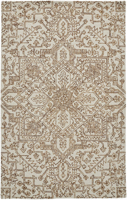 9' X 12' Ivory And Brown Wool Floral Tufted Handmade Stain Resistant Area Rug