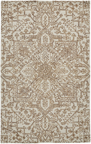 9' X 12' Ivory And Brown Wool Floral Tufted Handmade Stain Resistant Area Rug