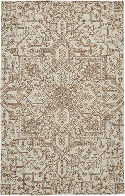 2' X 3' Ivory And Brown Wool Floral Tufted Handmade Stain Resistant Area Rug