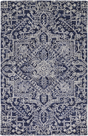 5' X 8' Blue And Ivory Wool Floral Tufted Handmade Stain Resistant Area Rug