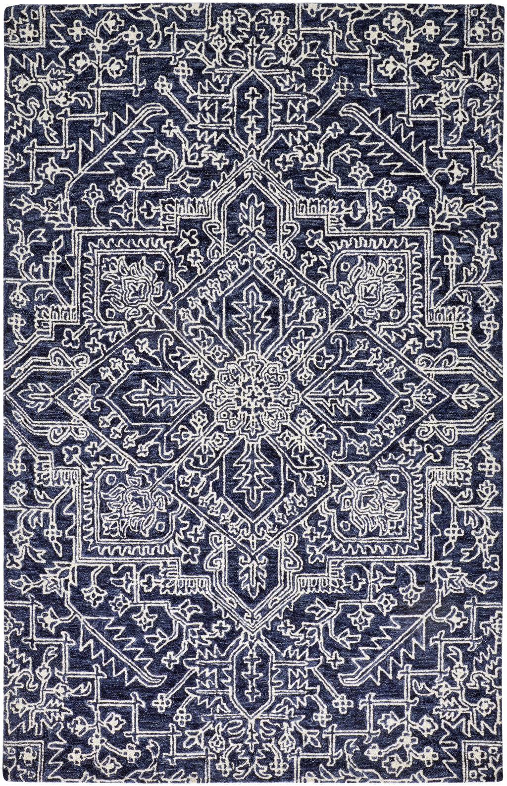 8' X 10' Blue And Ivory Wool Floral Tufted Handmade Stain Resistant Area Rug