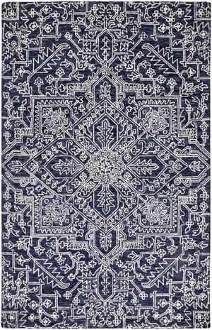 2' X 3' Blue And Ivory Wool Floral Tufted Handmade Stain Resistant Area Rug