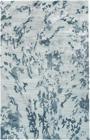 10' X 13' Blue Green And Silver Abstract Tufted Handmade Area Rug