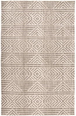 5' X 8' Tan Ivory And Brown Geometric Stain Resistant Area Rug